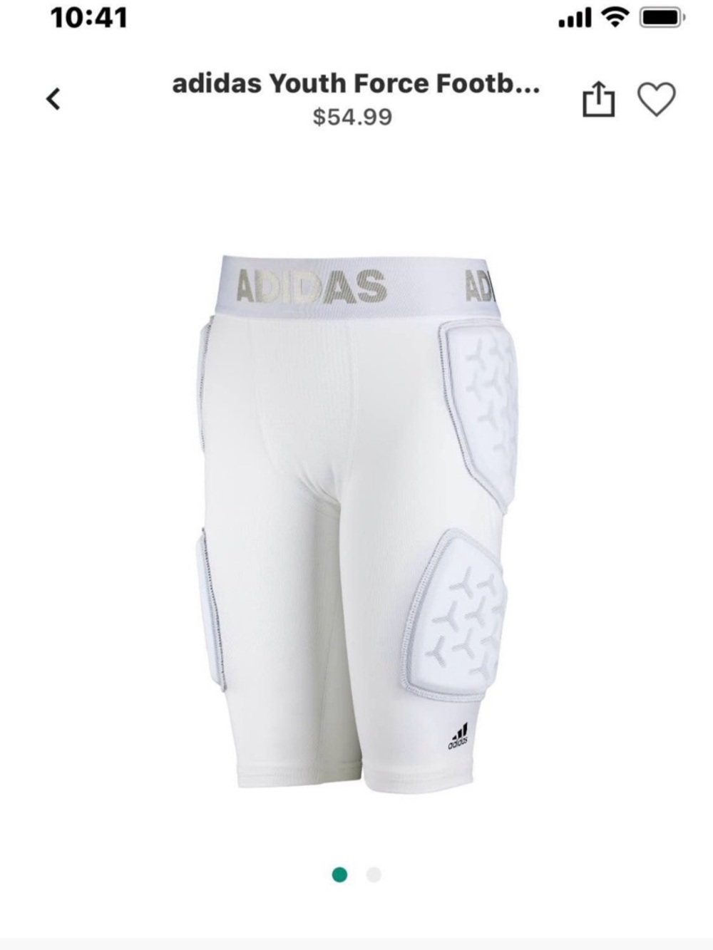 Adidas Force youth size Large  White Padded Football Compression Shorts